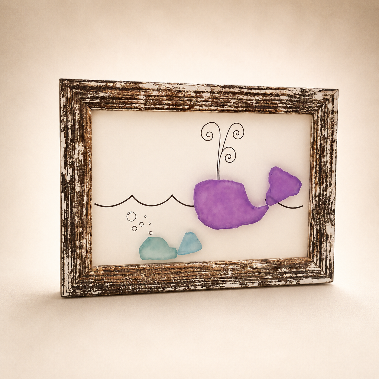 Seaglass Framed Art - Purple Whale