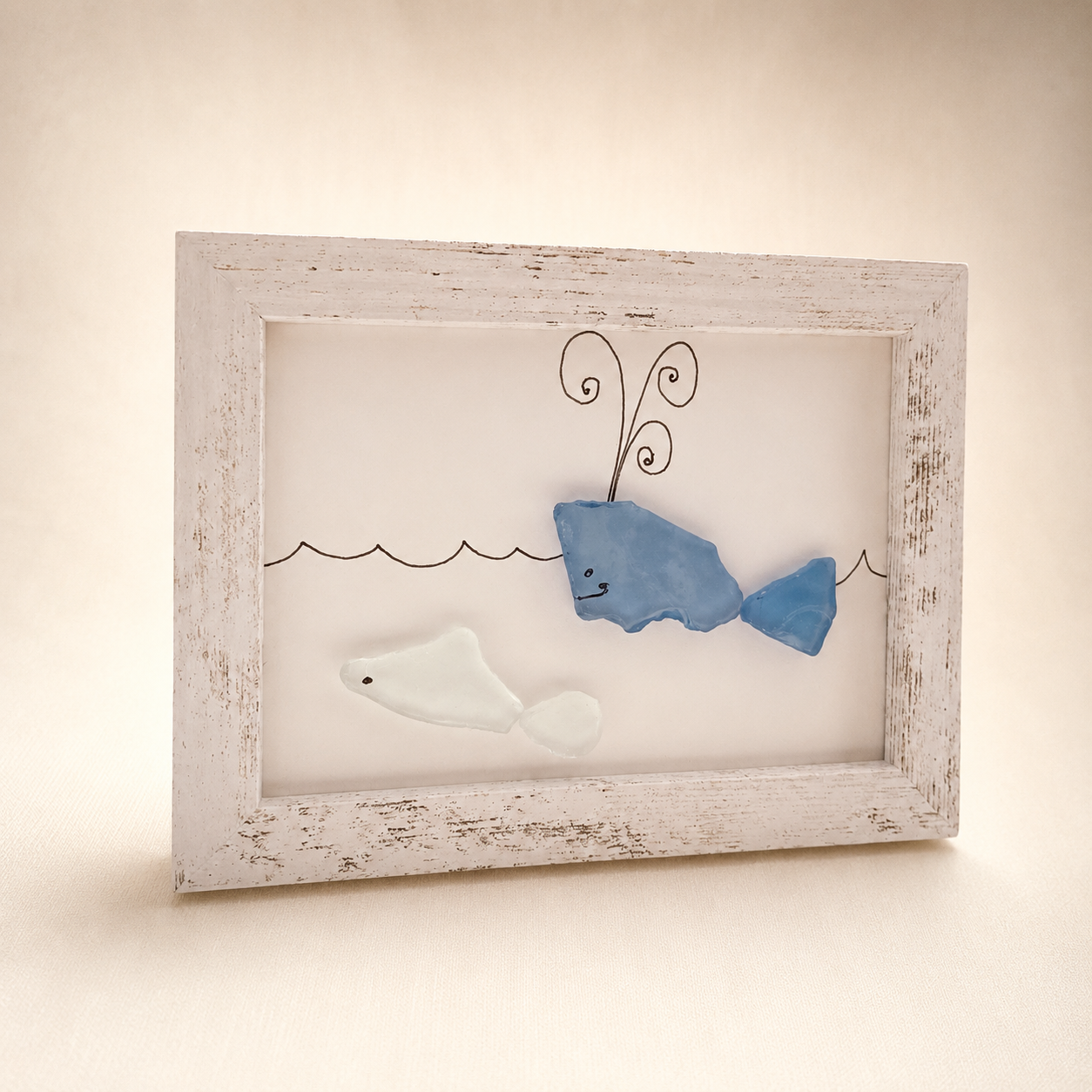 Seaglass Framed Art - Blue Whale