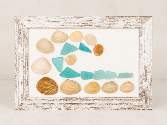 Sea glass and Shell Framed Art - Wave
