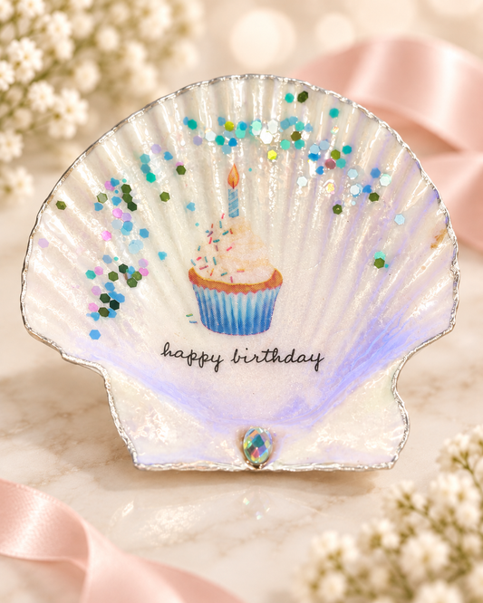 Decaupage Sea Shell - Blue Happy Birthday