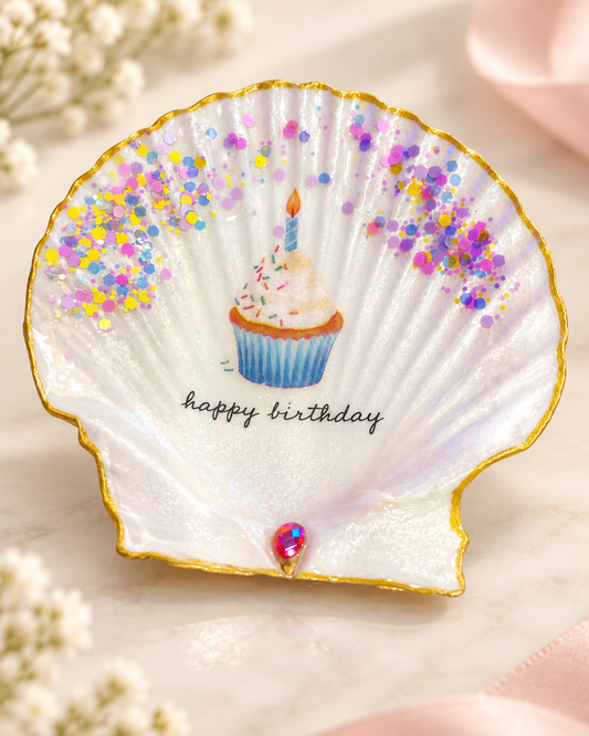 Decaupage Sea Shell - Purple Happy Birthday